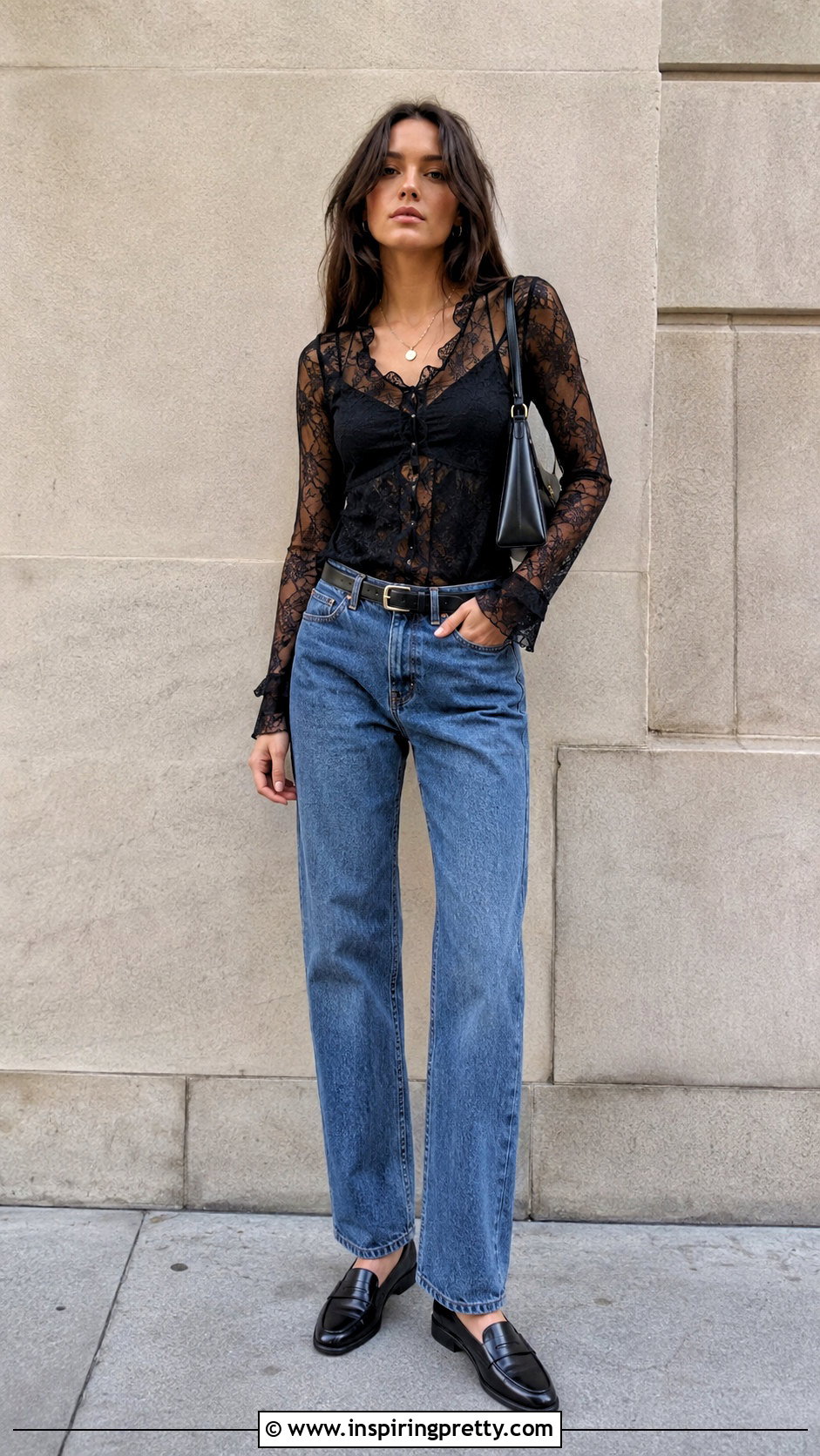 Black Depop Lace Top With Straight Leg Jeans - 20 Depop Lace Top outfit ideas