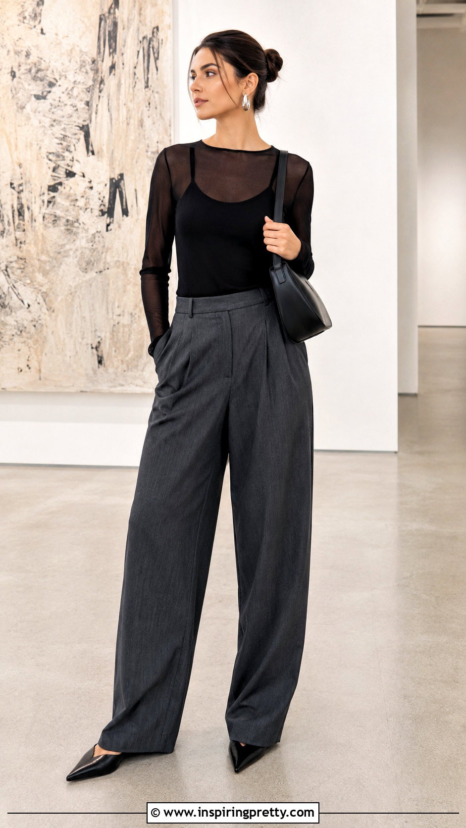 Black Diaphanous Top With Wide Leg Trousers - 20 Diaphanous Tops