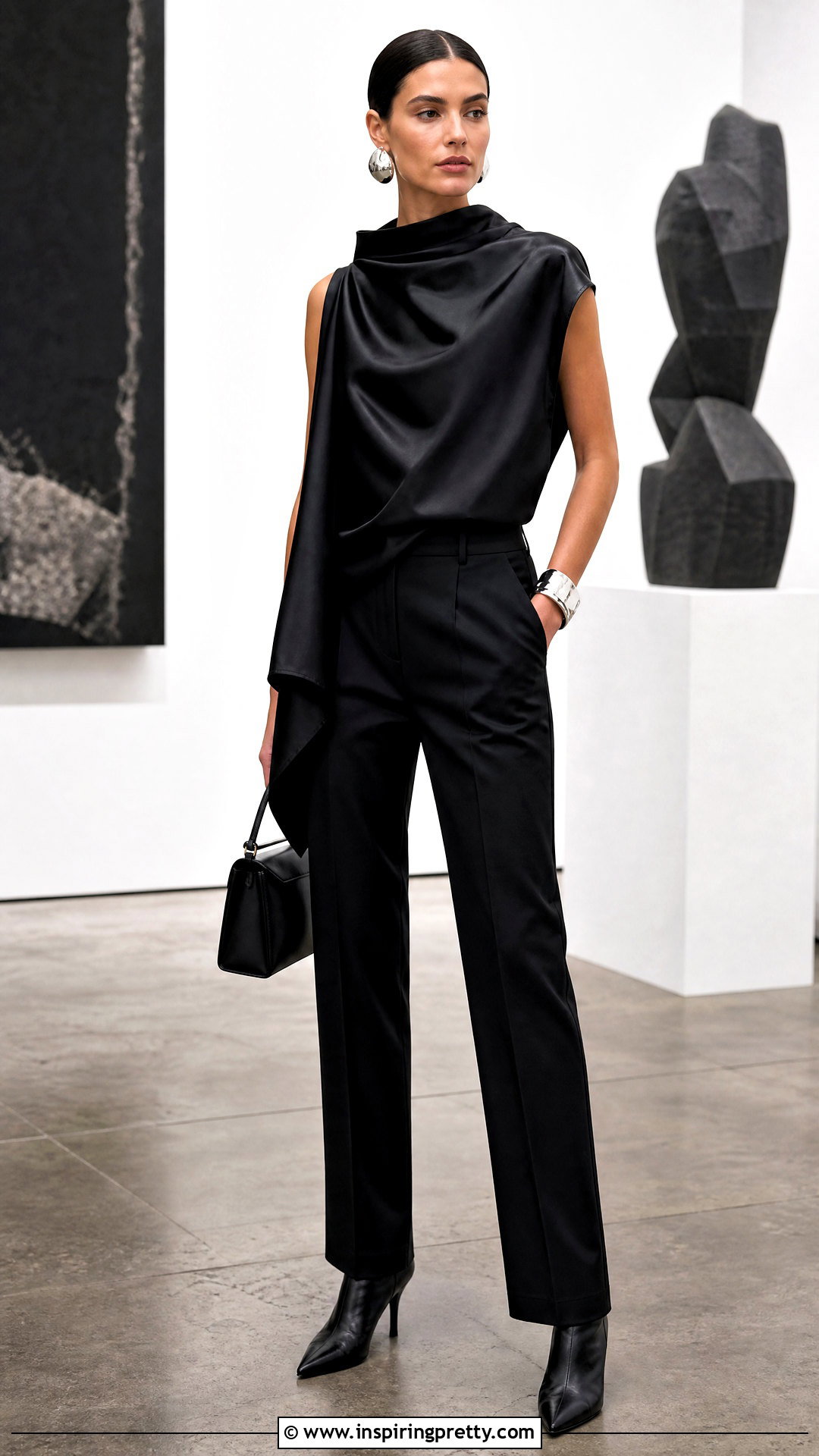 Black Draped Top Monochrome Outfit - 50 draped top outfit ideas