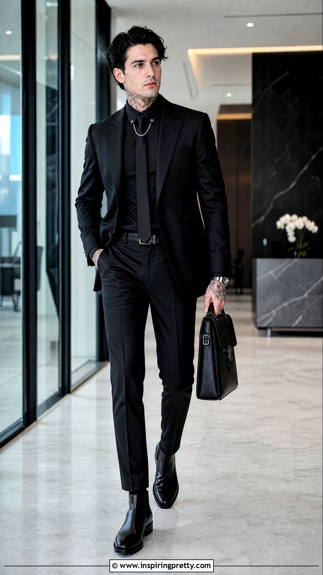 Black Dress Shirt With Corporate Goth Suit - 25 goth tops men