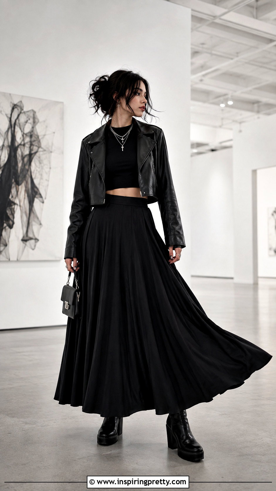 Black Emo Crop Top With Black Maxi Skirt - 25 black emo crop top outfit ideas