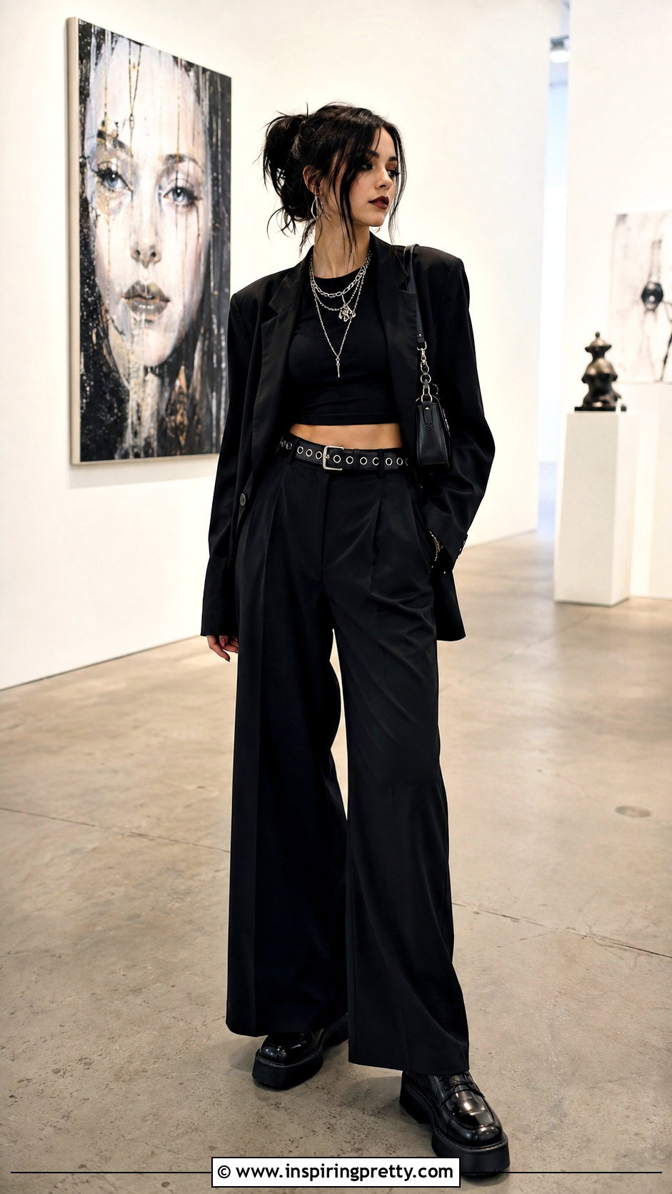 Black Emo Crop Top With Blazer And Trousers - 25 black emo crop top outfit ideas