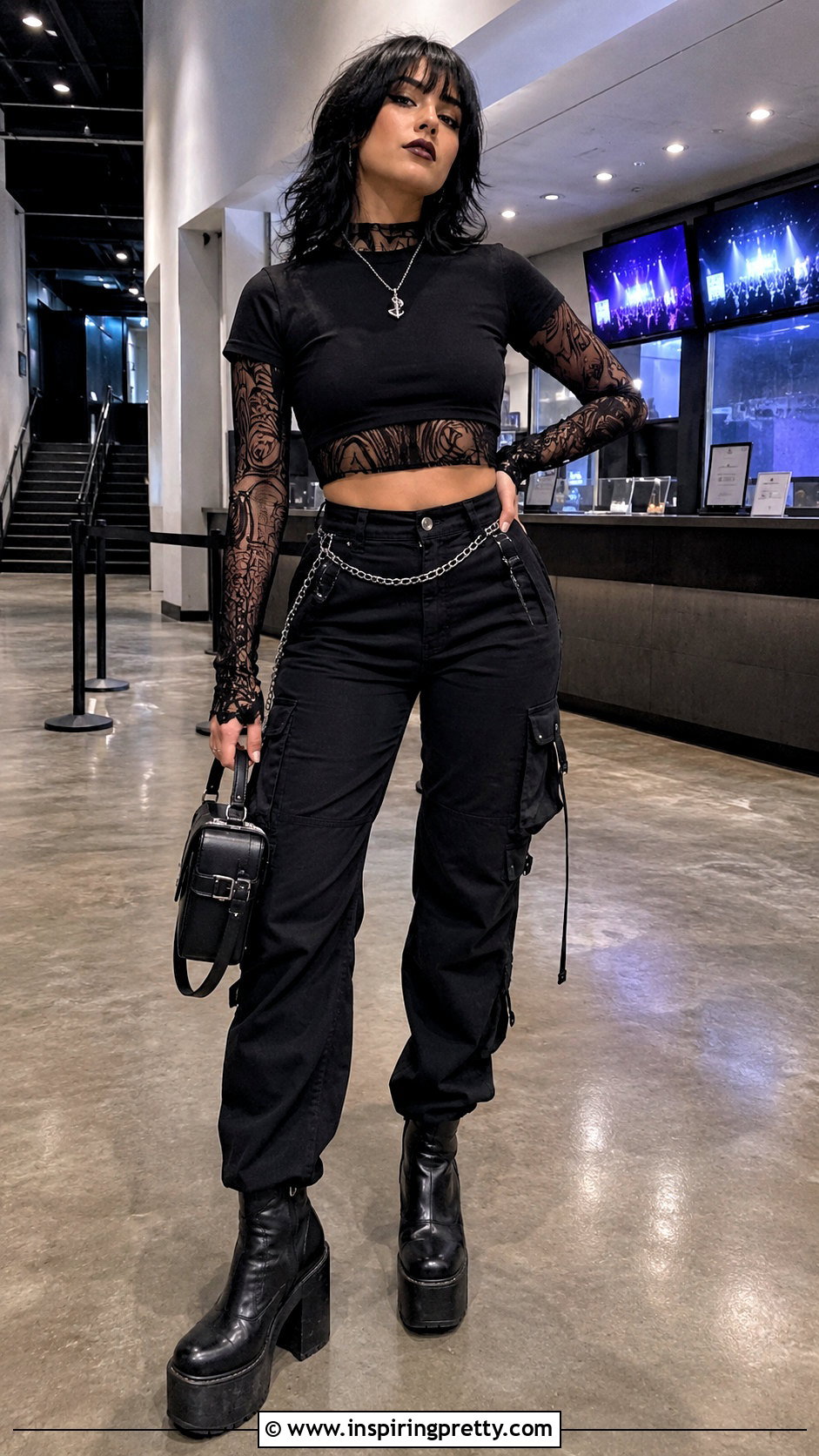 Black Emo Crop Top With Mesh Top - 25 black emo crop top outfit ideas