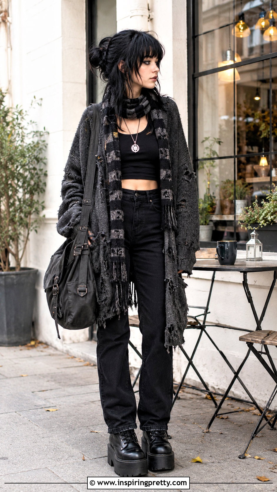 Black Emo Crop Top With Oversized Cardigan - 25 black emo crop top outfit ideas