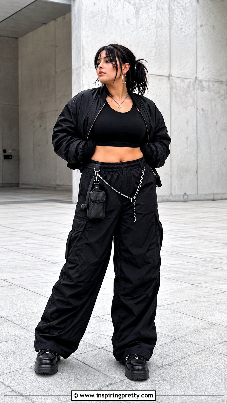 Black Emo Crop Top With Parachute Pants - 25 black emo crop top outfit ideas