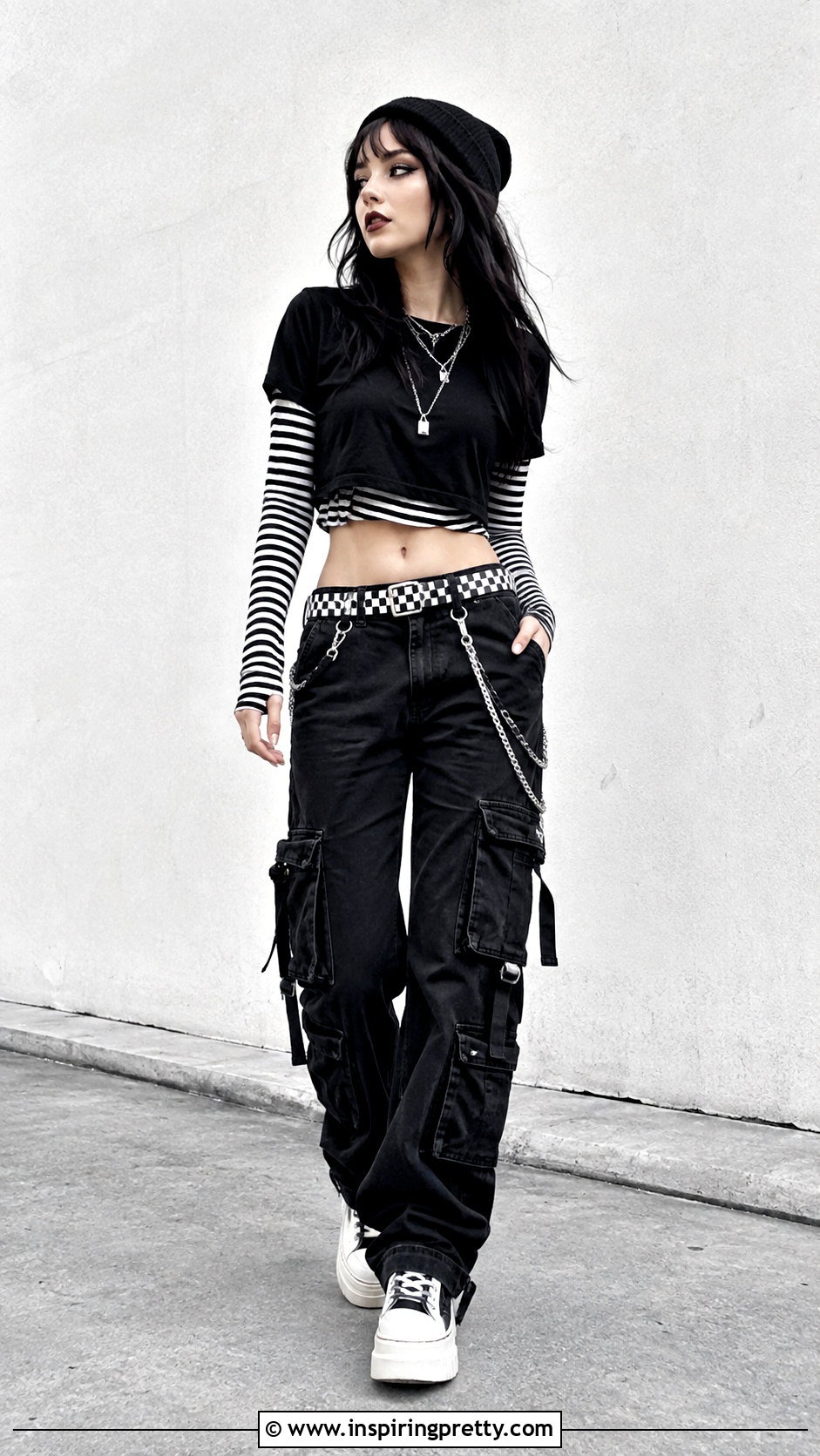 Black Emo Crop Top With White Contrast - 25 black emo crop top outfit ideas