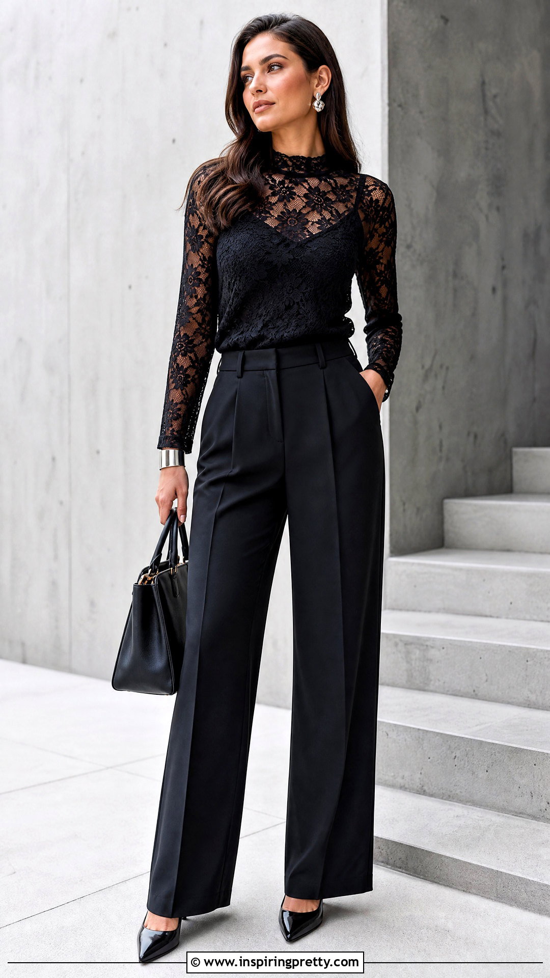 Black Express Lace Top Monochrome Outfit - 20 express lace top outfit ideas