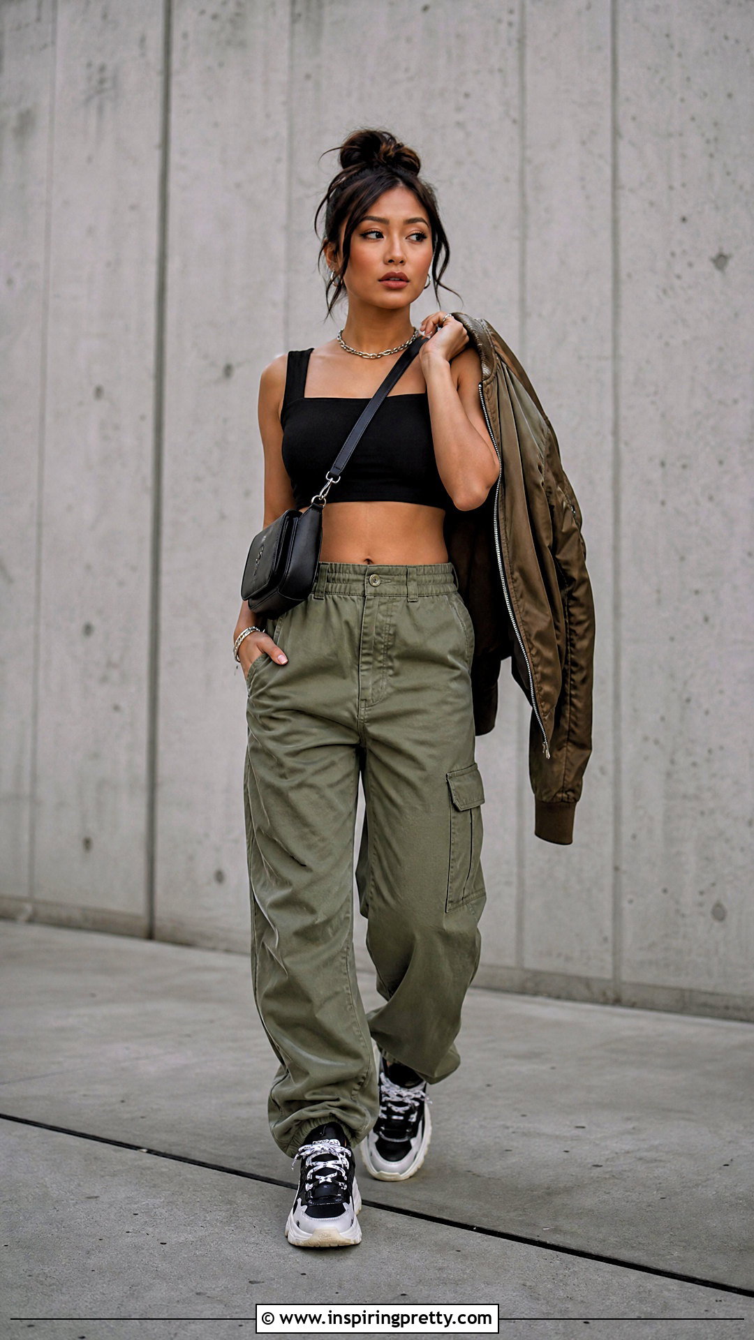 Black Extremely Cropped Top With Cargo Pants - 25 Extremely Cropped Top outfit ideas