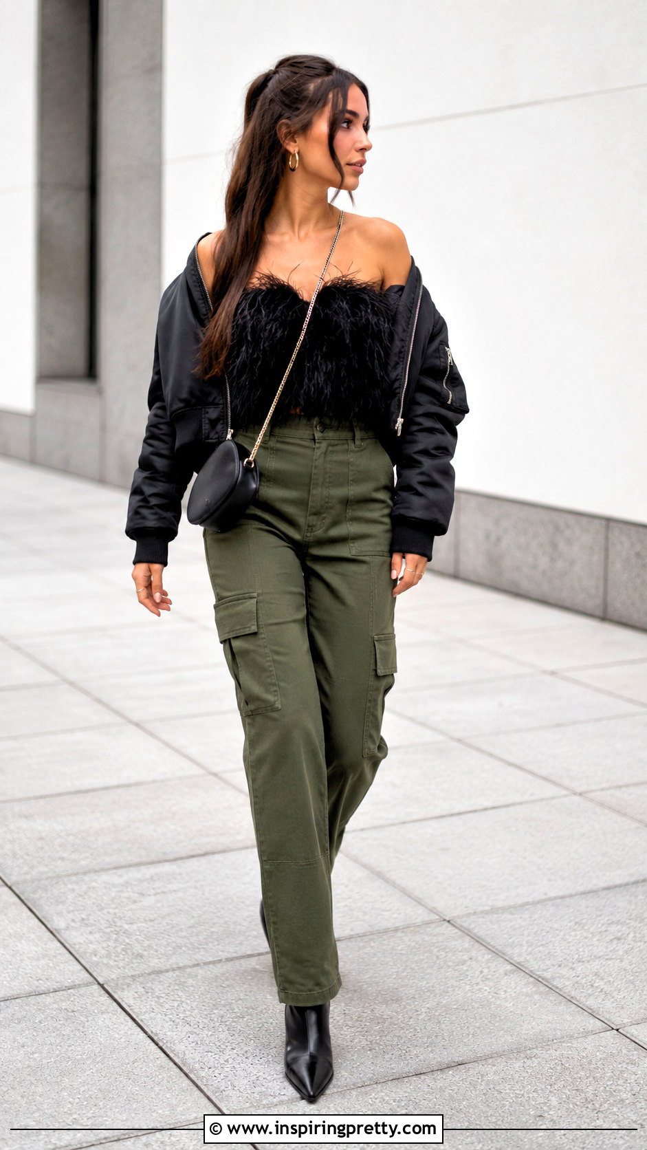 Black Feather Top With Cargo Pants - 25 Black Feather Tops outfit ideas