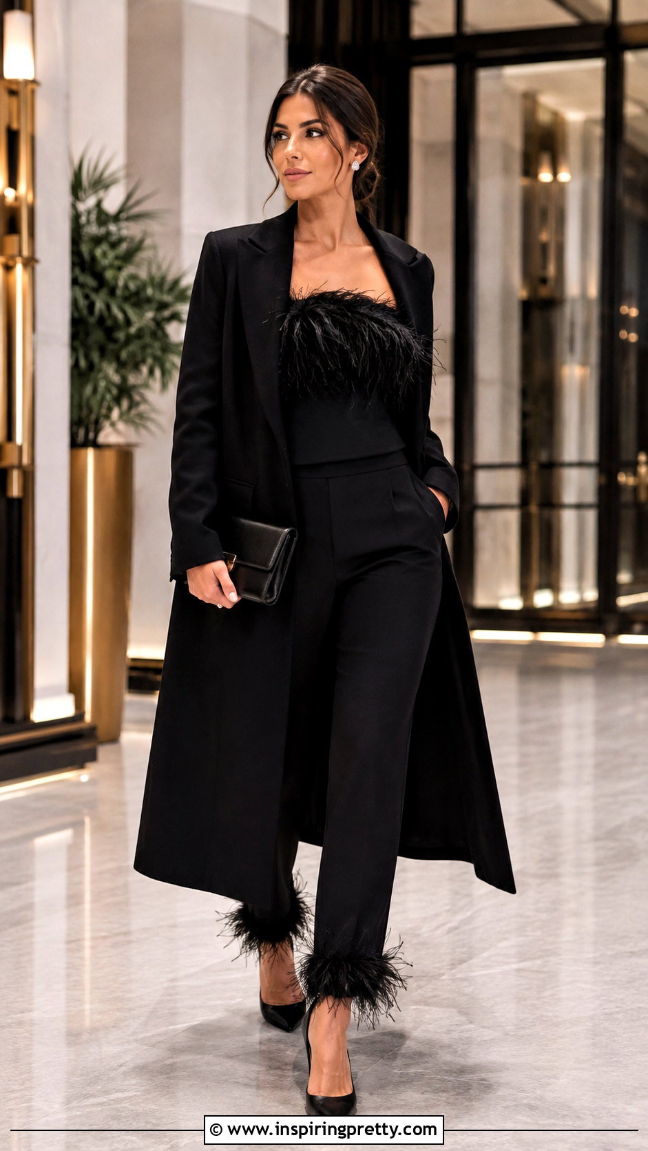 Black Feather Top With Matching Feather Pants - 25 Black Feather Tops outfit ideas