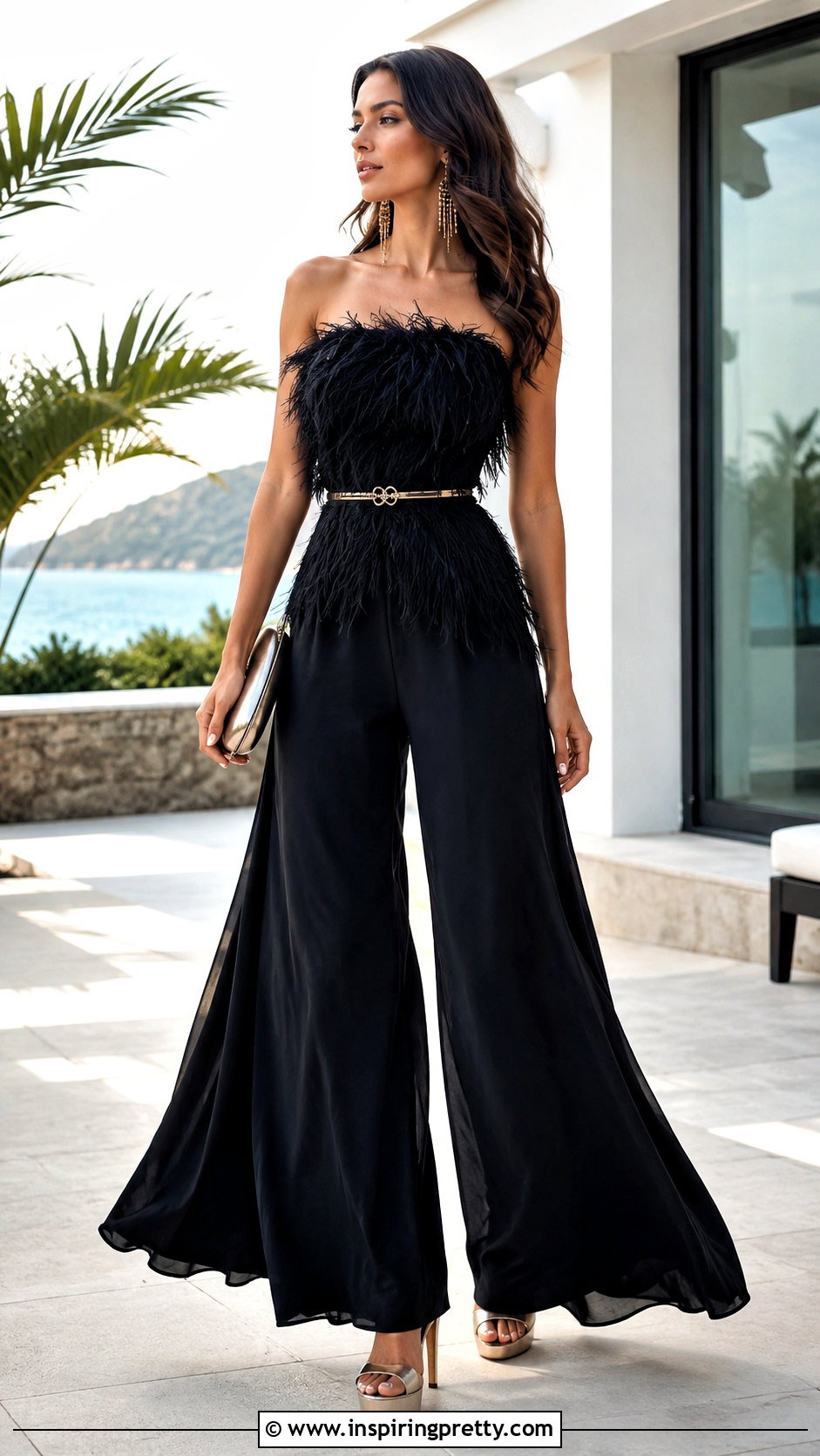 Black Feather Top With Palazzo Pants - 25 Black Feather Tops outfit ideas
