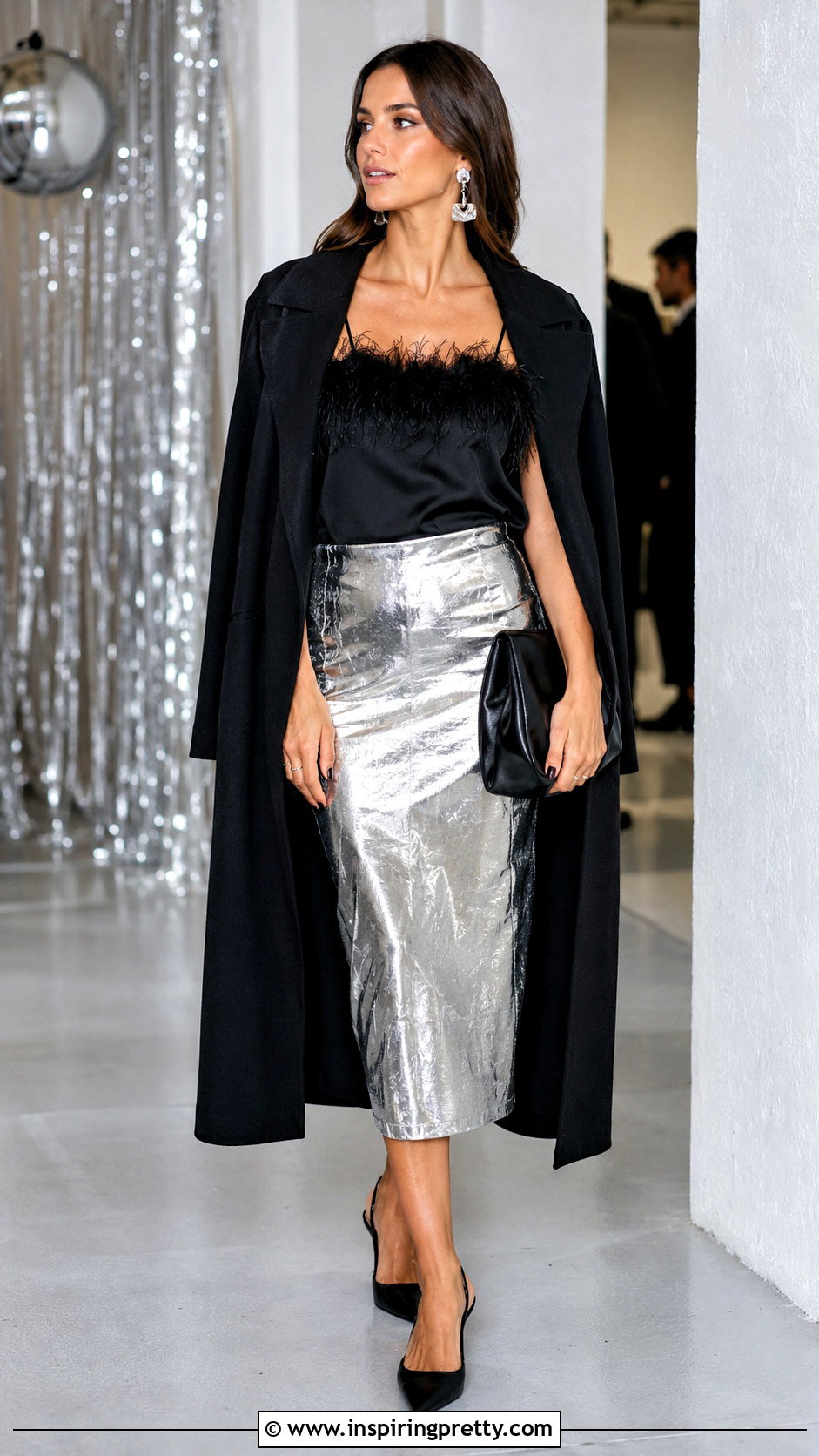 Black Feather Top With Silver Skirt - 25 Black Feather Tops outfit ideas