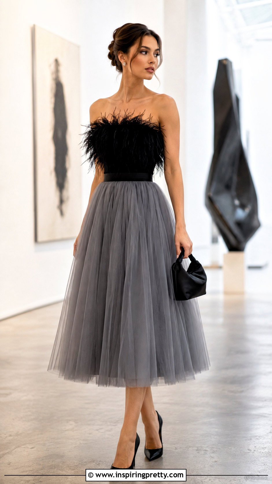 Black Feather Top With Tulle Skirt - 25 Black Feather Tops outfit ideas