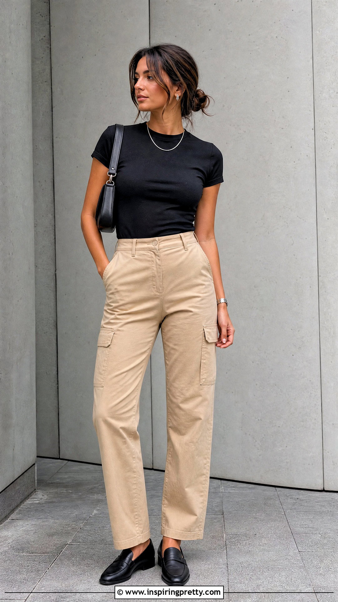 Black Fitted T Shirt With Cargo Pants - 50 tops to wear with cargo pants