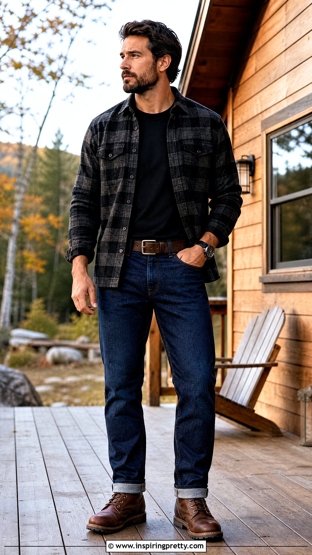 Black Flannel Shirt Blue Jeans Work Boots - 20 Black Top Blue Jeans Mens