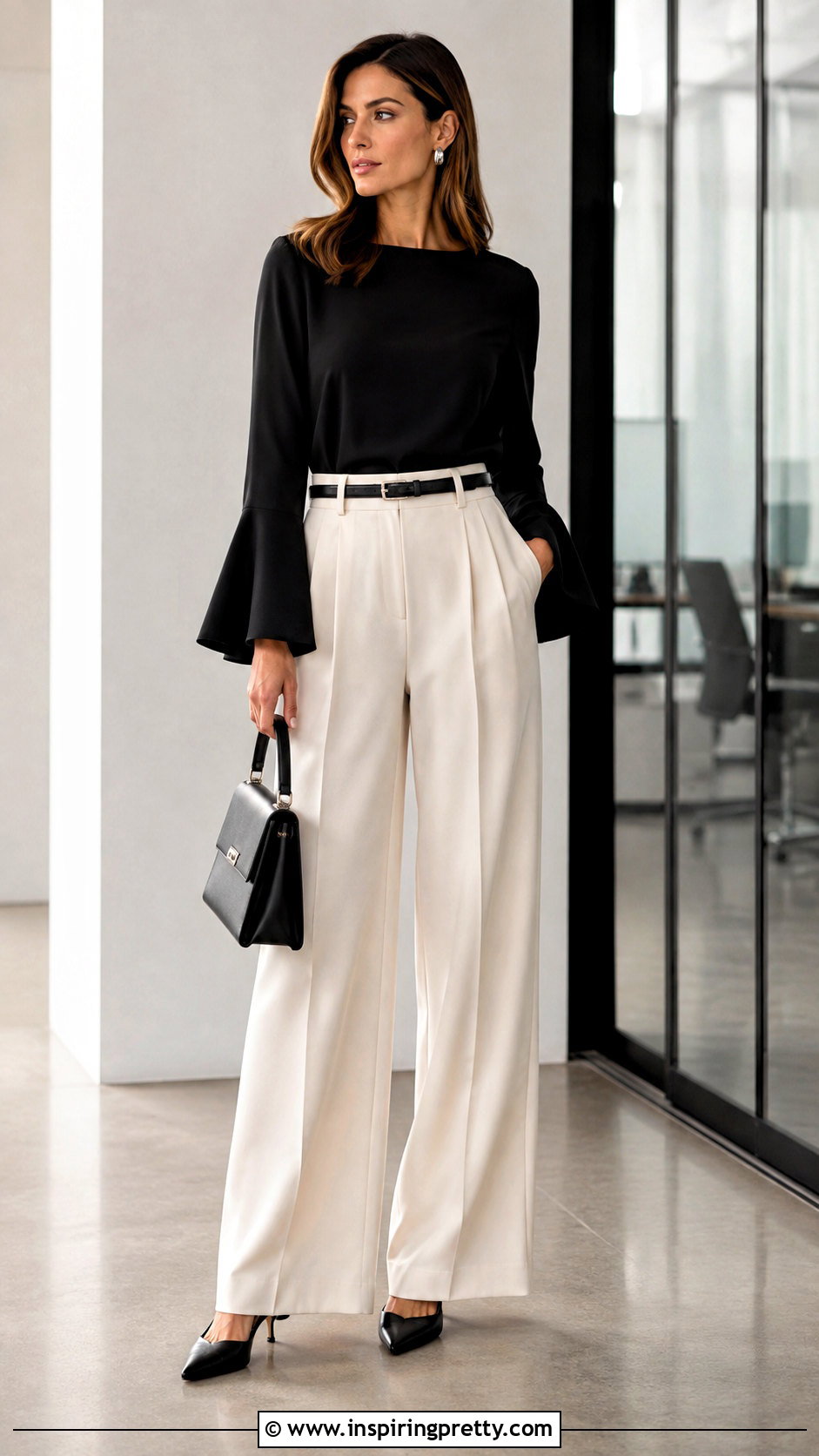 Black Flare Top With Wide Leg Trousers - 50 flare top outfit ideas