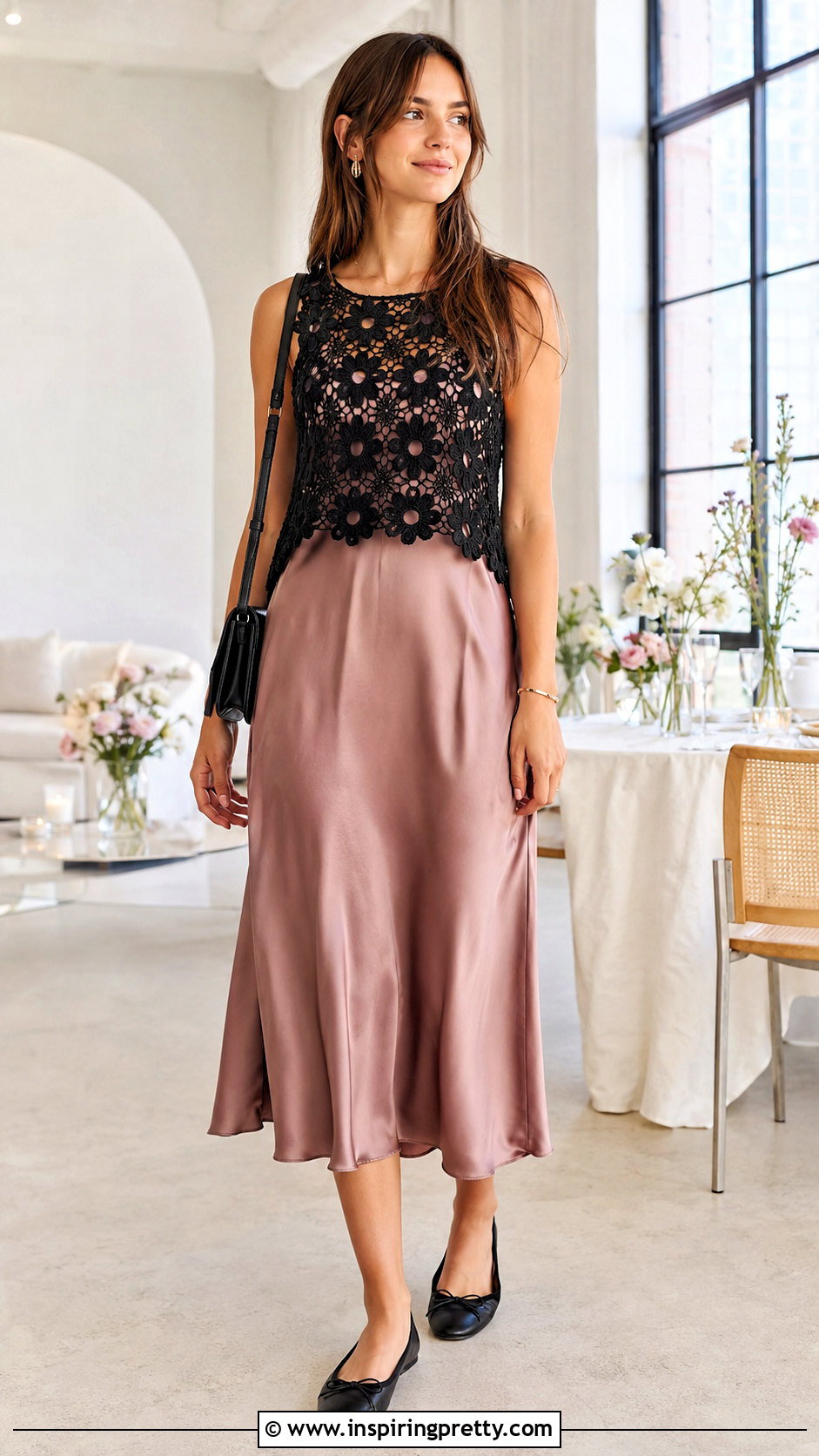 Black Floral Crochet Top With Slip Dress - 20 black crochet top with flowers