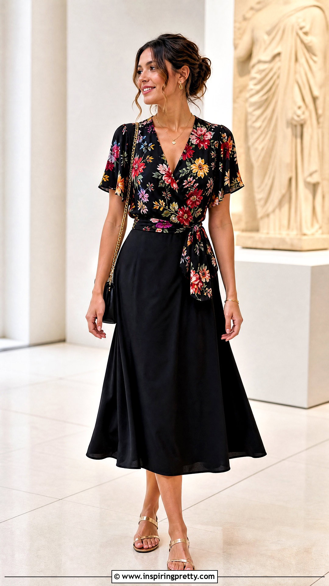 Black Floral Summer Top With Black Midi Skirt - 20 black floral summer top outfit ideas