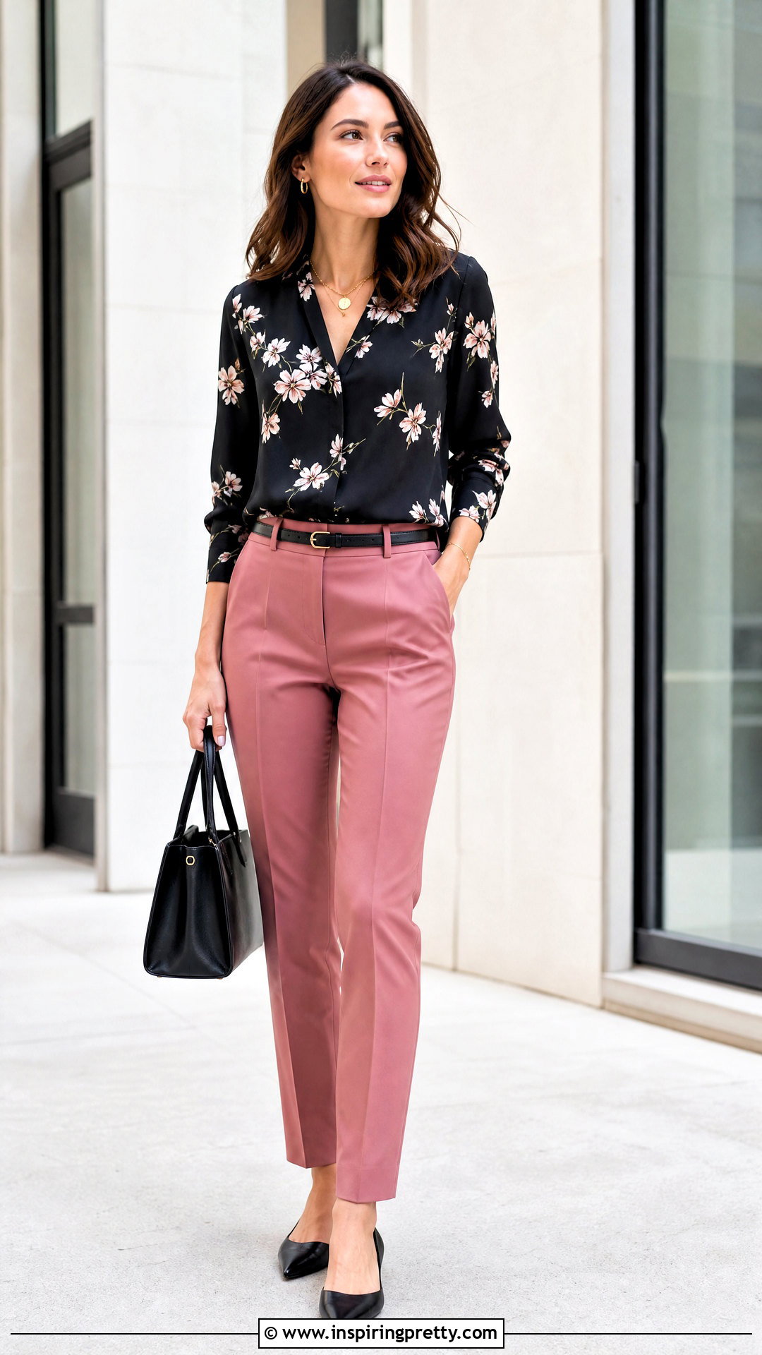 Black Floral Top With Pink Trousers - 20 Black Floral Top Fashion Ideas