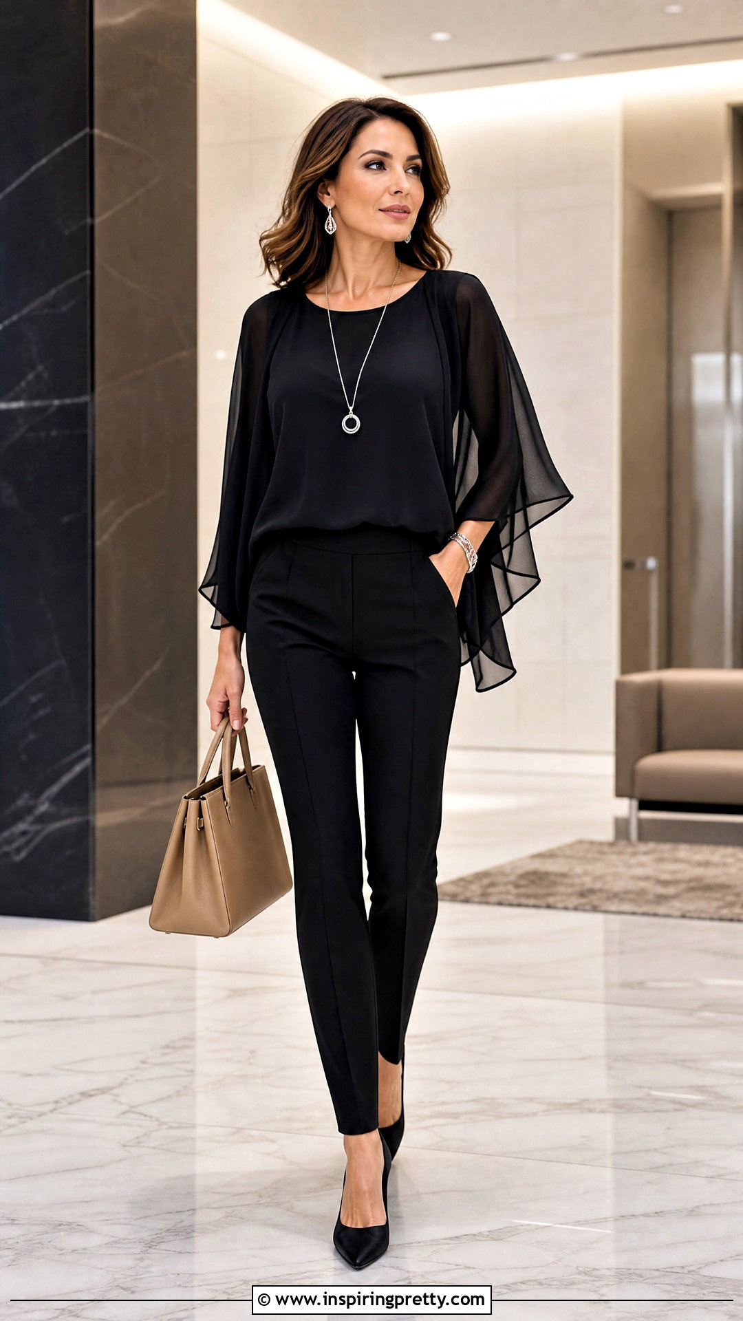 Black Flowy Top With Slim Pants - 50 flowy tops outfit ideas