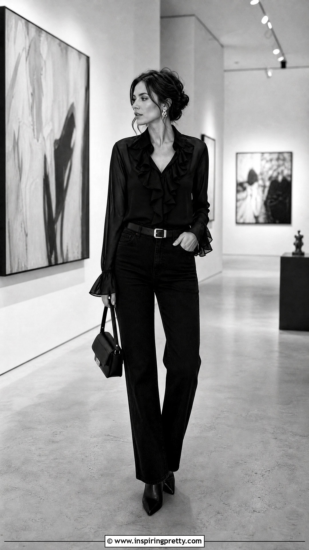 Black Frill Top With Black Jeans - 50 frill top outfit ideas