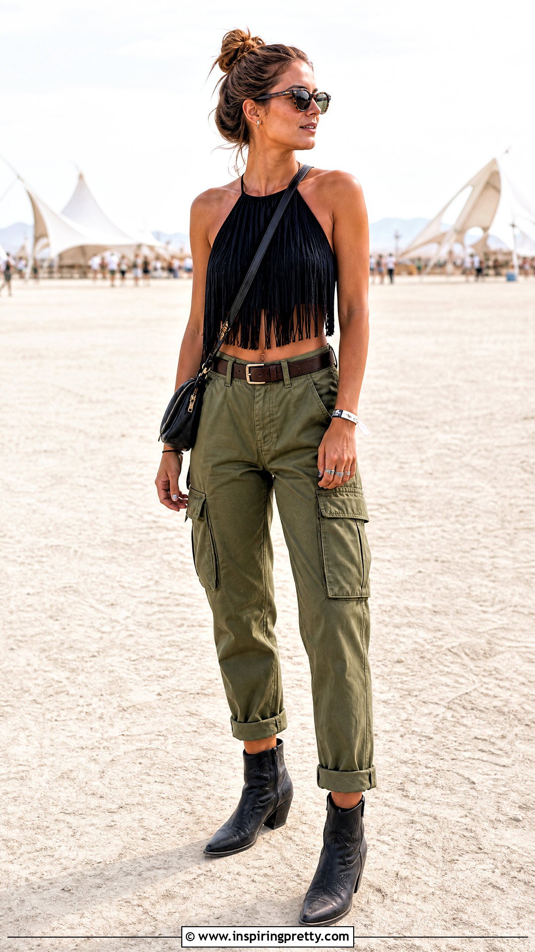 Black Fringe Top With Cargo Pants - 20 black fringe top western outfit ideas