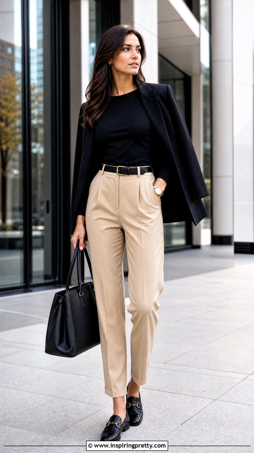 Black Full Sleeve Top With Beige Trousers - 50 black full sleeve top outfits