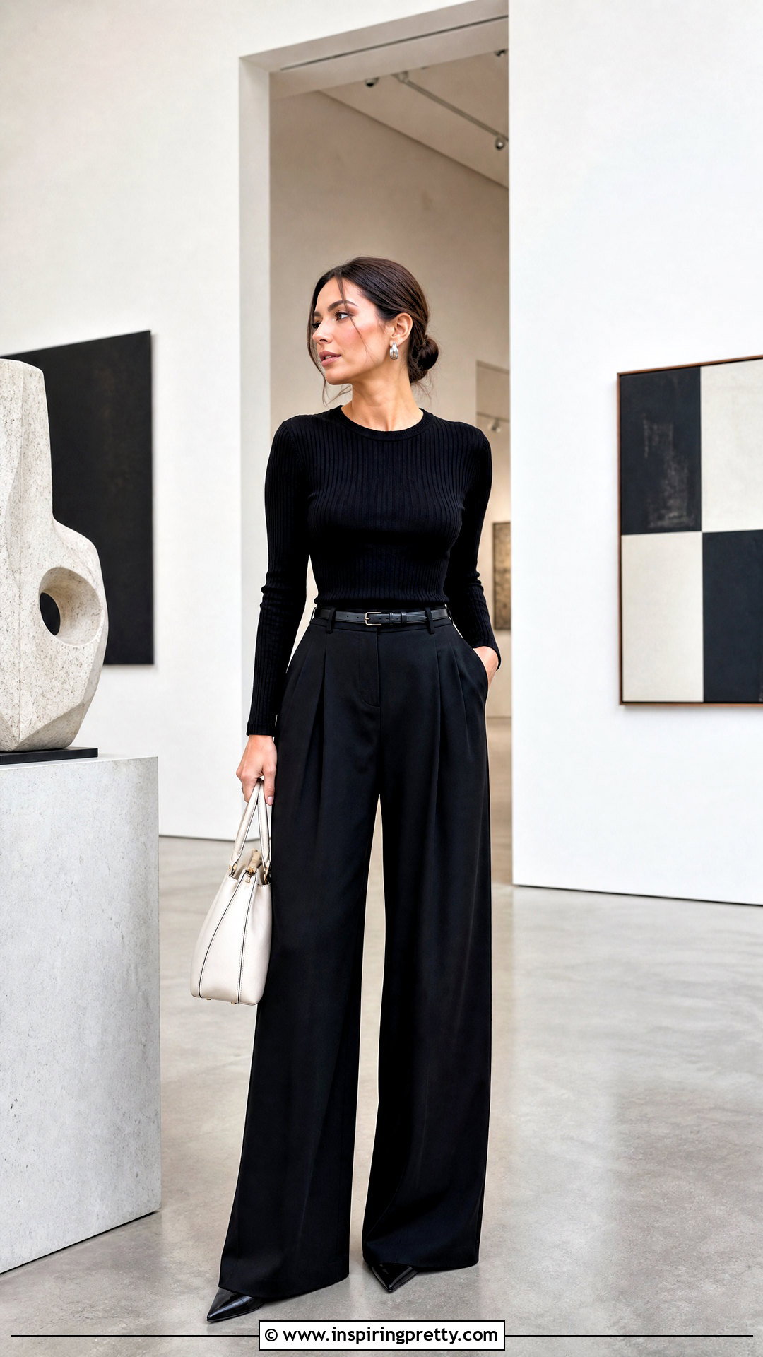 Black Full Sleeve Top With Black Wide Leg Pants - 50 black full sleeve top outfits