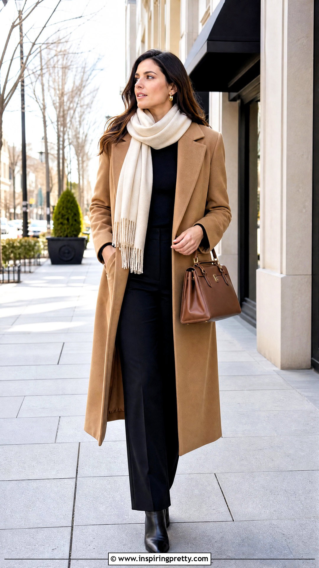 Black Full Sleeve Top With Camel Coat - 50 black full sleeve top outfit ideas