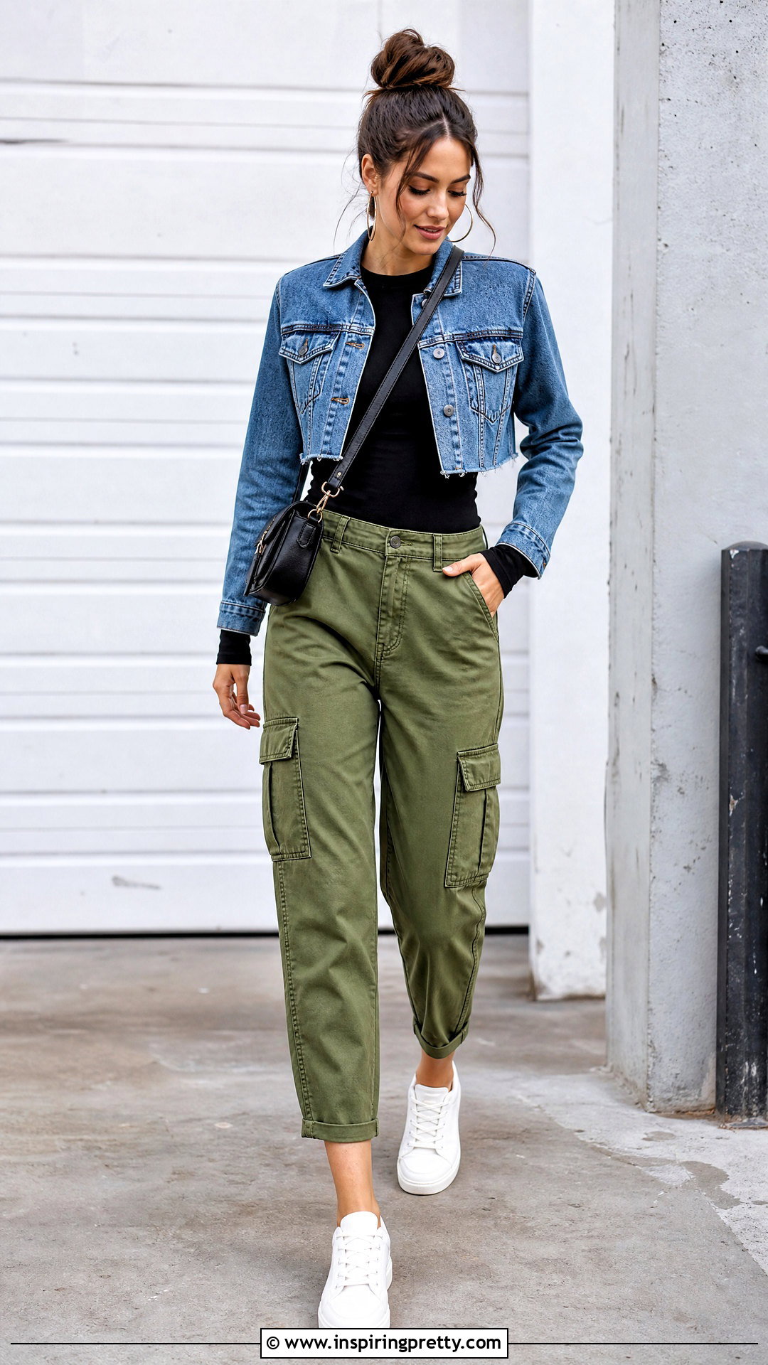 Black Full Sleeve Top With Denim Jacket And Cargo Pants - 50 black full sleeve top outfits