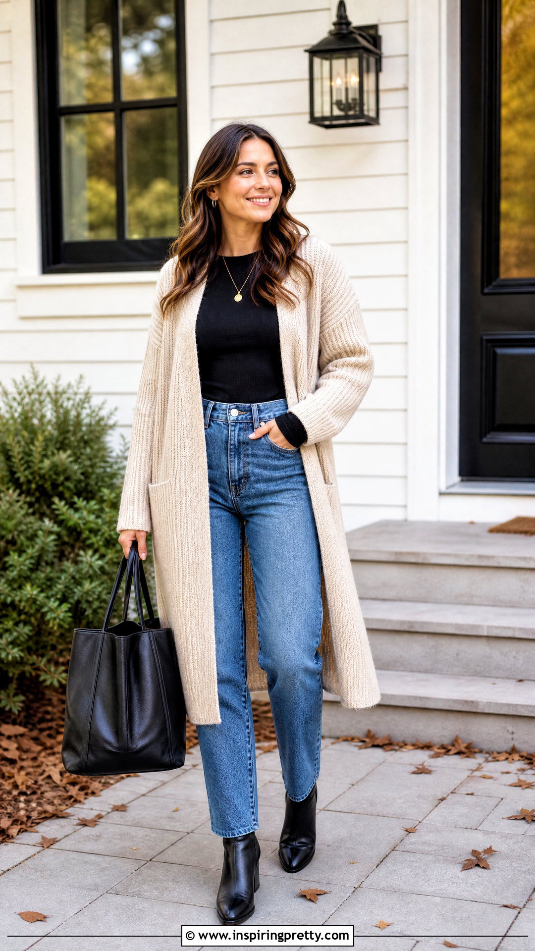 Black Full Sleeve Top With Long Cardigan - 50 black full sleeve top outfit ideas