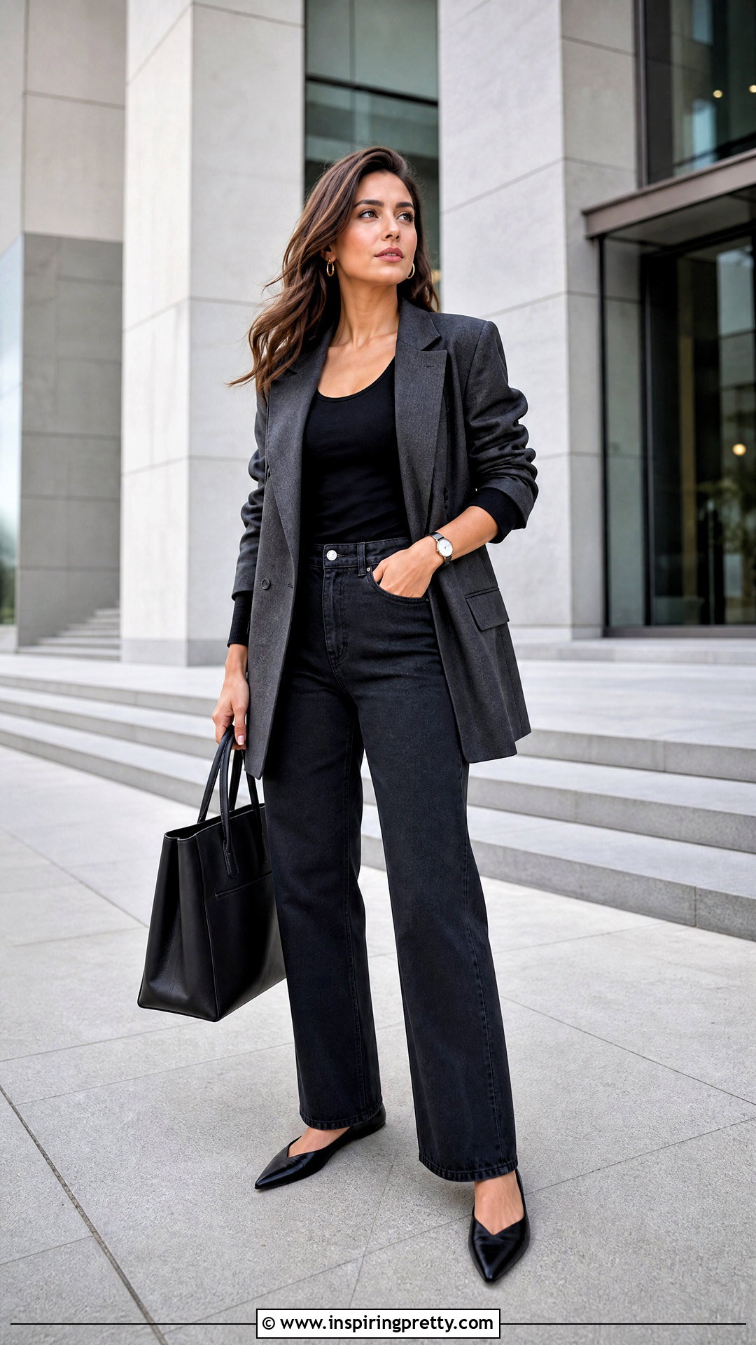 Black Full Sleeve Top With Oversized Blazer - 50 black full sleeve top outfit ideas