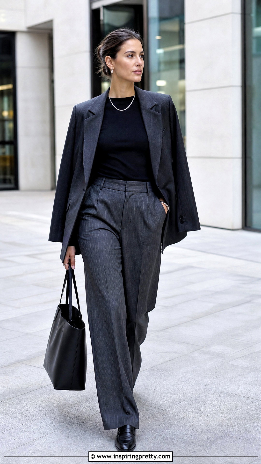 Black Full Sleeve Top With Pinstripe Pants - 50 black full sleeve top outfits