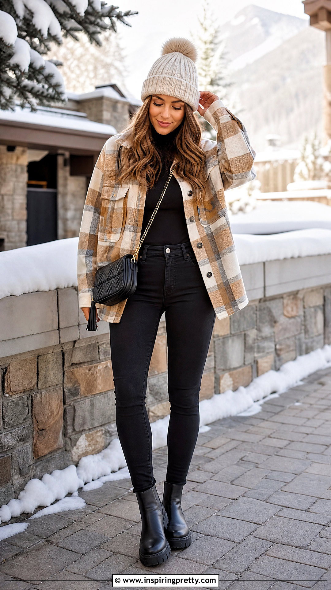 Black Full Sleeve Top With Plaid Shacket - 50 black full sleeve top outfit ideas