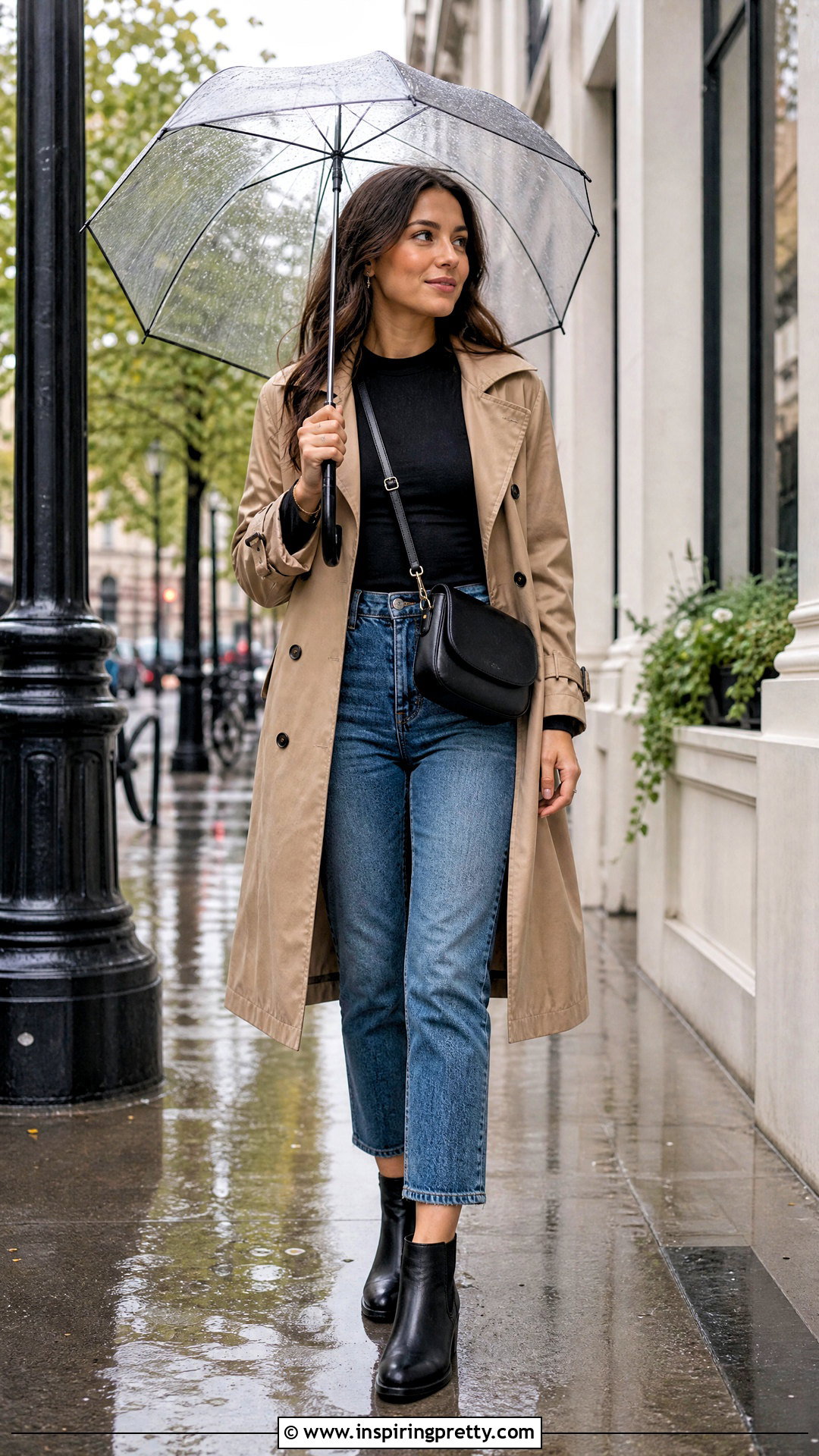 Black Full Sleeve Top With Raincoat And Boots - 50 black full sleeve top outfit ideas