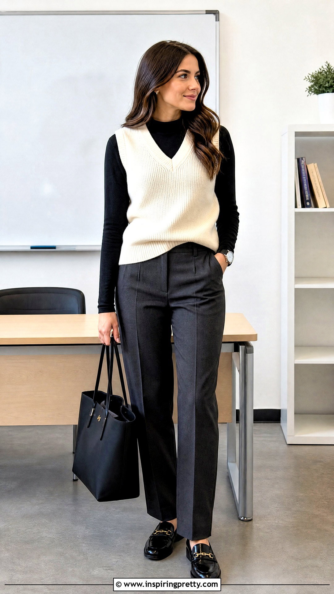 Black Full Sleeve Top With Sweater Vest And Trousers - 50 black full sleeve top outfits