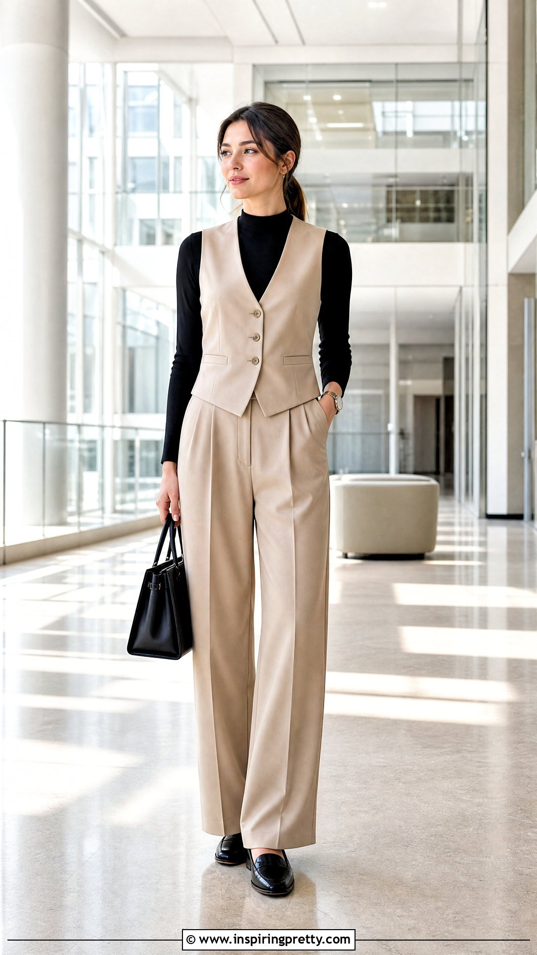 Black Full Sleeve Top With Tailored Vest - 50 black full sleeve top outfit ideas