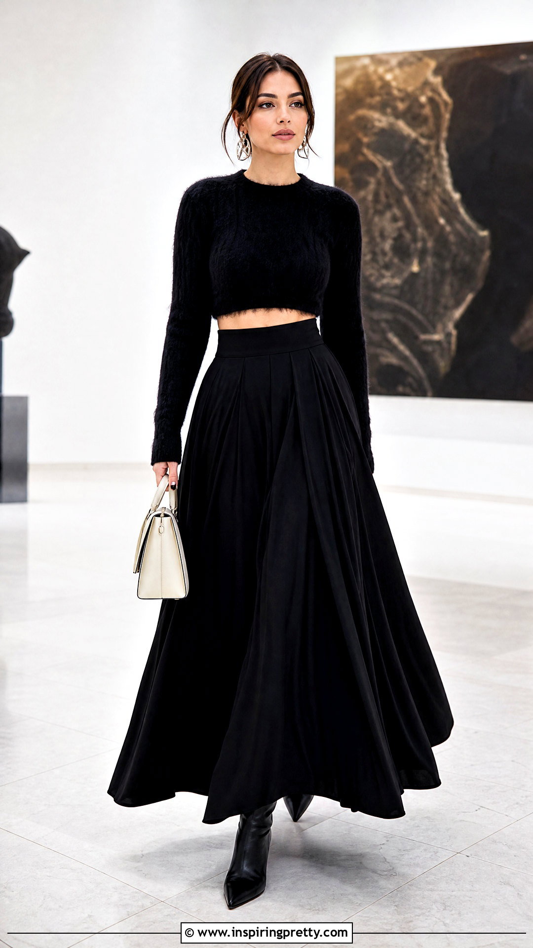 Black Fuzzy Top With Black Maxi Skirt - 25 black fuzzy top outfit ideas