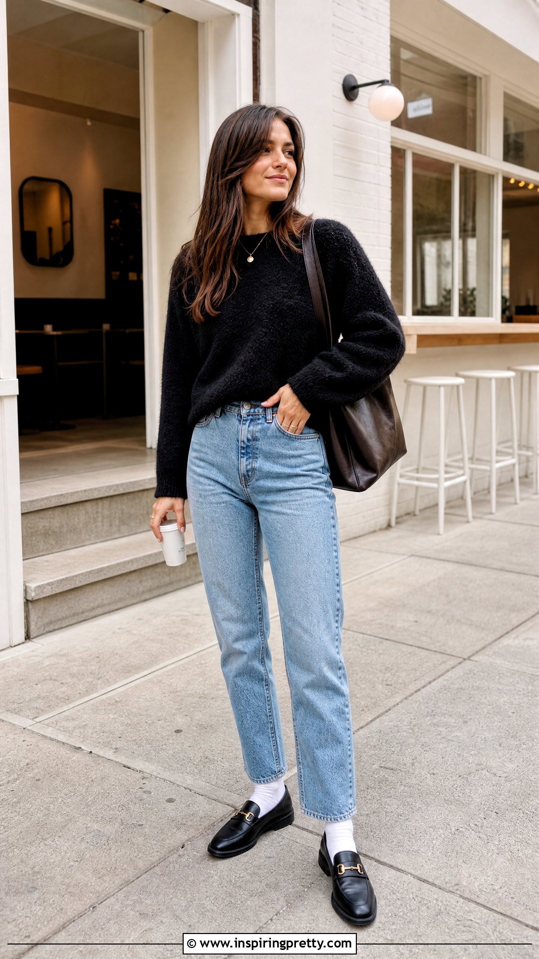 Black Fuzzy Top With Straight Leg Jeans - 25 black fuzzy top outfit ideas