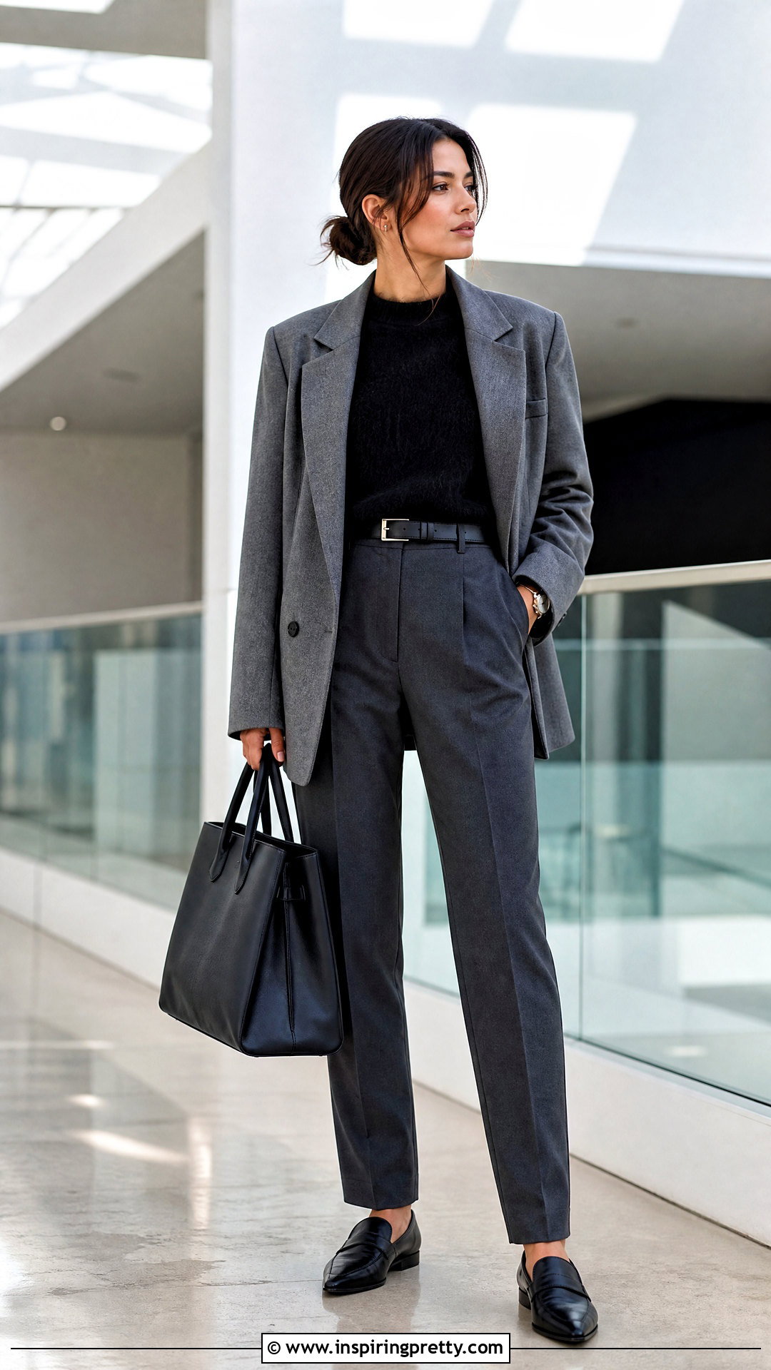 Black Fuzzy Top With Tailored Trousers And Blazer - 25 black fuzzy top outfit ideas