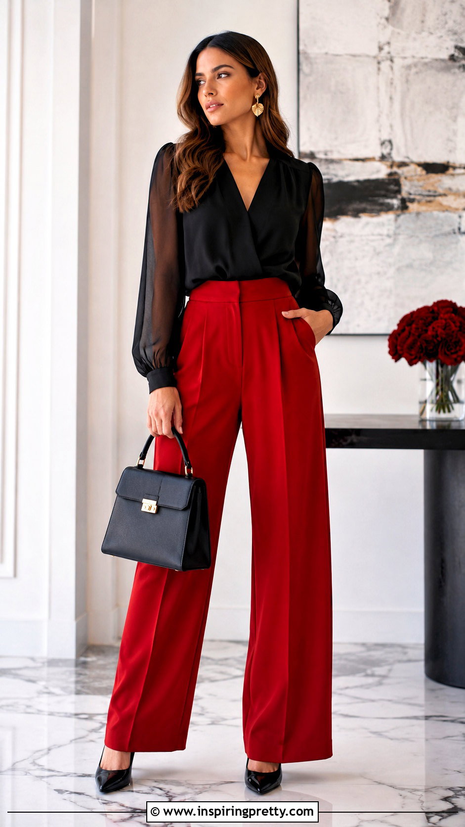 Black Georgette Top With Red Pants - 50 georgette tops western outfits