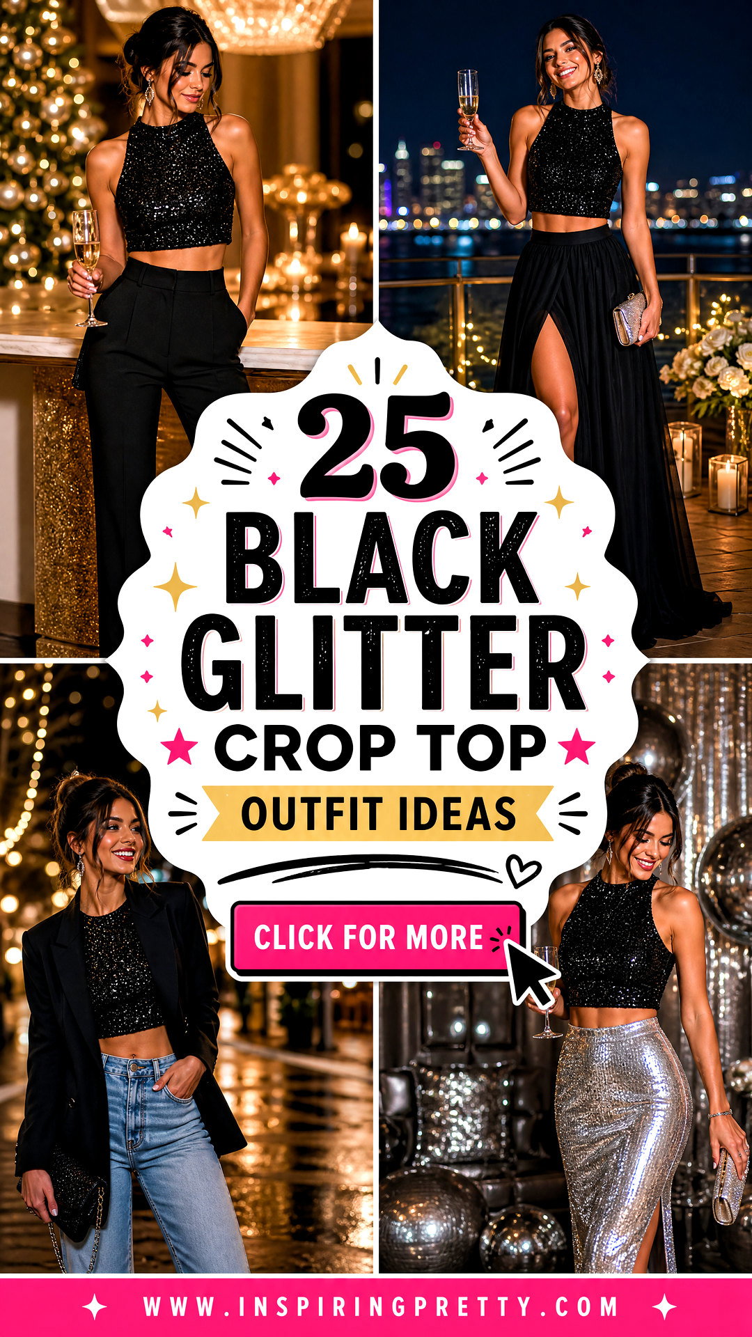 25 Black Glitter Crop Top Outfit Ideas for Party Season - 25 Black Glitter Crop Top Outfit Ideas for Party Season