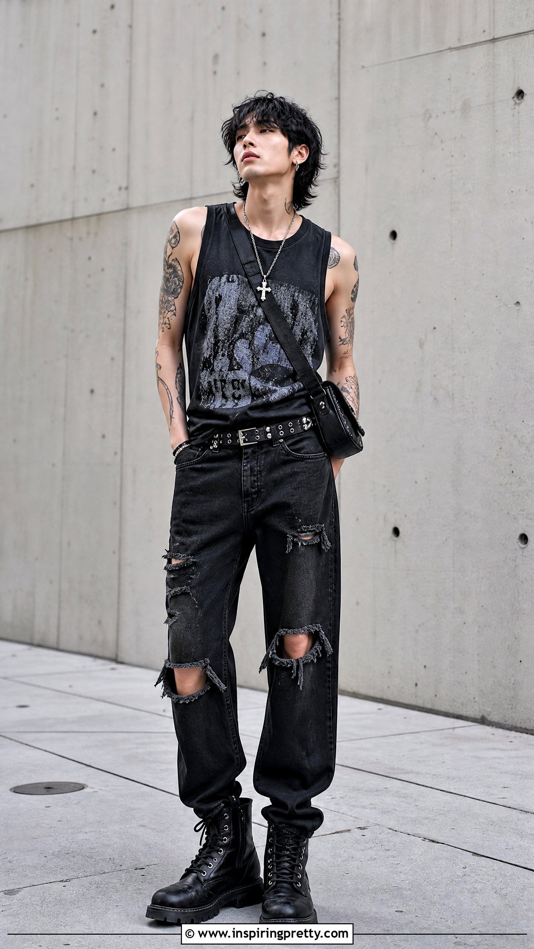 Black Goth Tank Top With Ripped Jeans - 25 Goth Tank Top Men outfit ideas