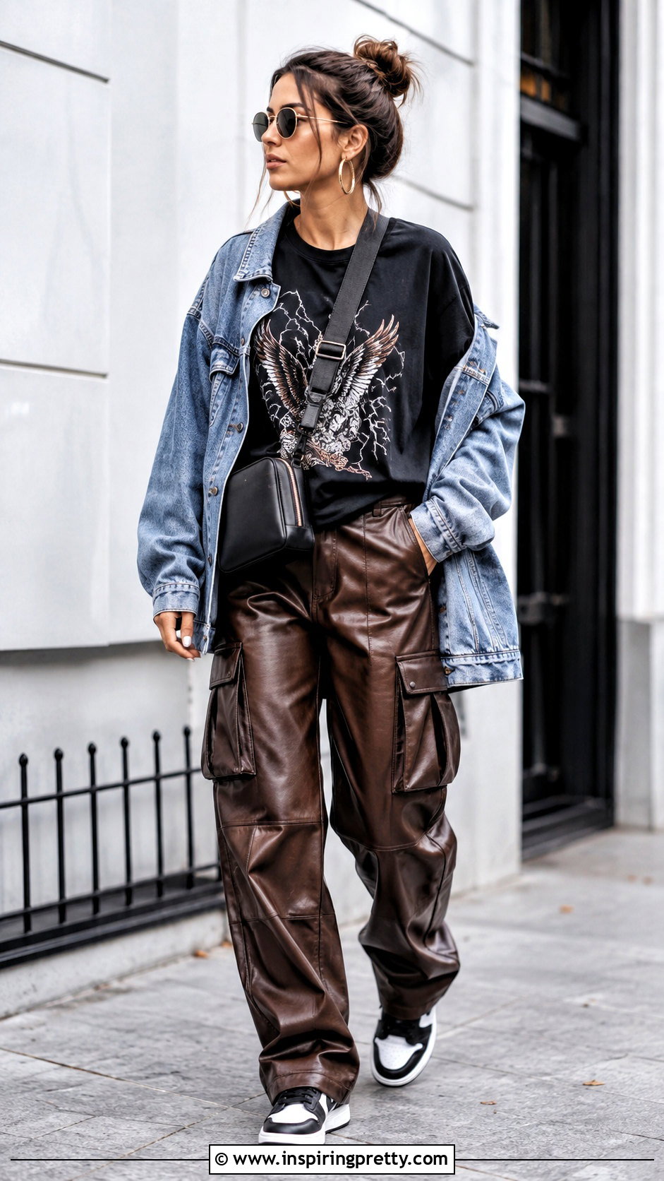 Black Graphic T Shirt With Brown Leather Pants - 25 tops for brown leather pants