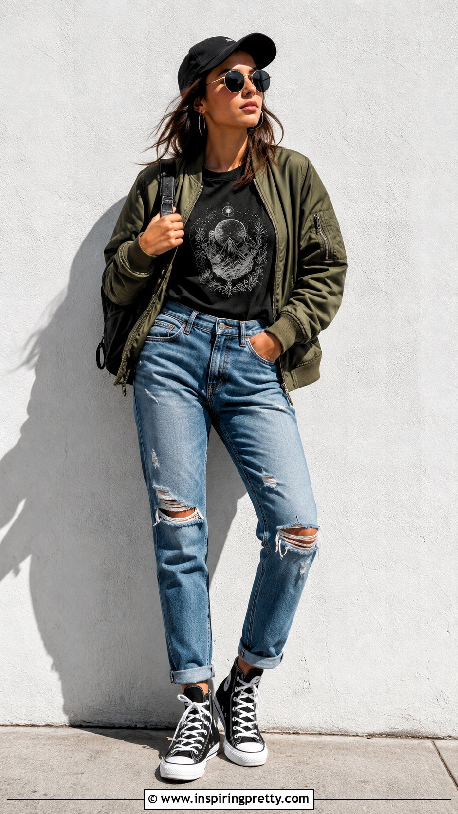 Black Graphic T Shirt With Distressed Jeans And High Tops - 20 Casual Black Top With Jeans