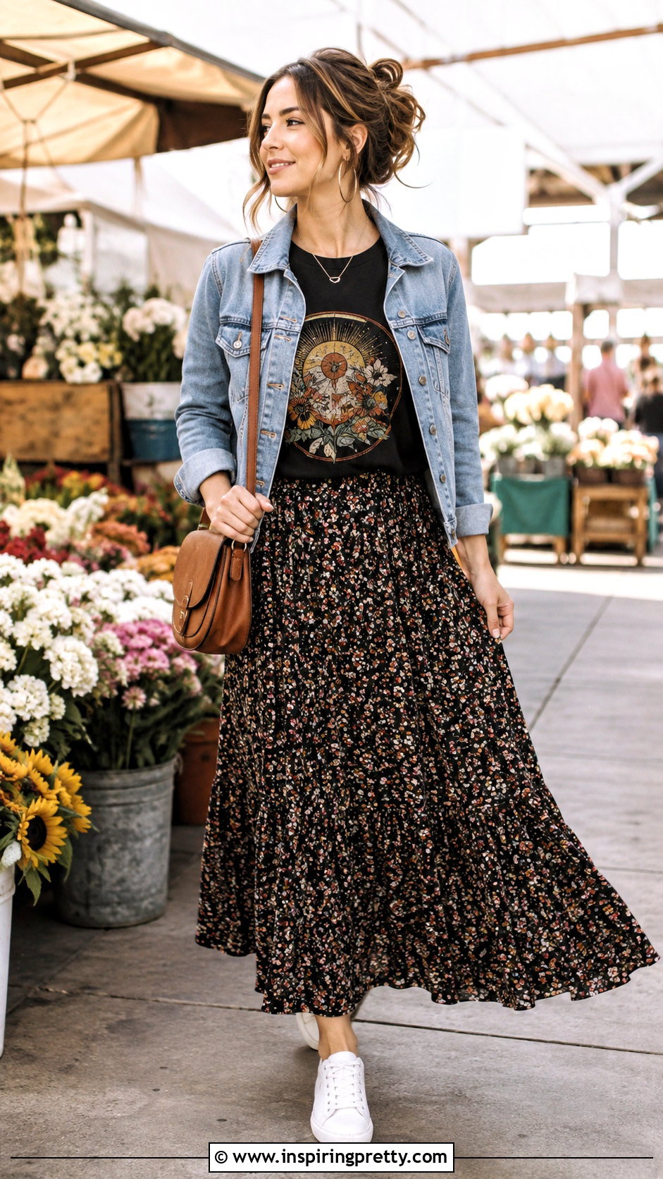 Black Graphic T Shirt With Maxi Skirt - 50 black tops for women
