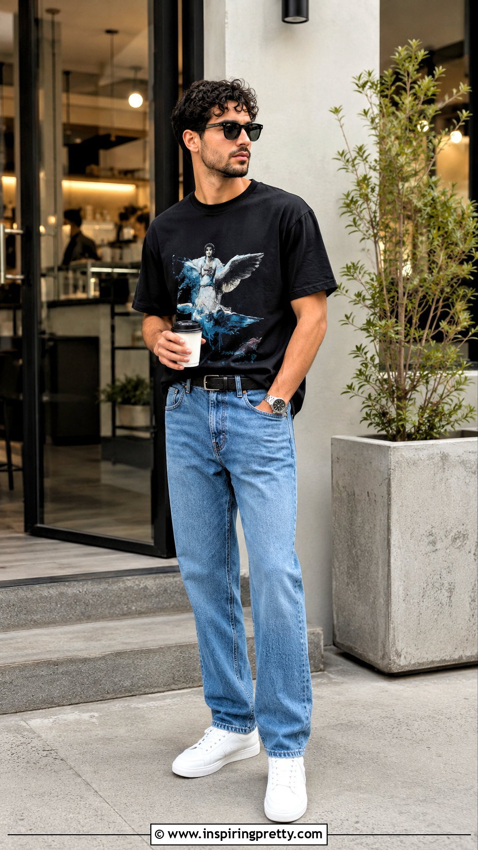 Black Graphic Tee With Blue Jeans Outfit - 25 graphic tops men