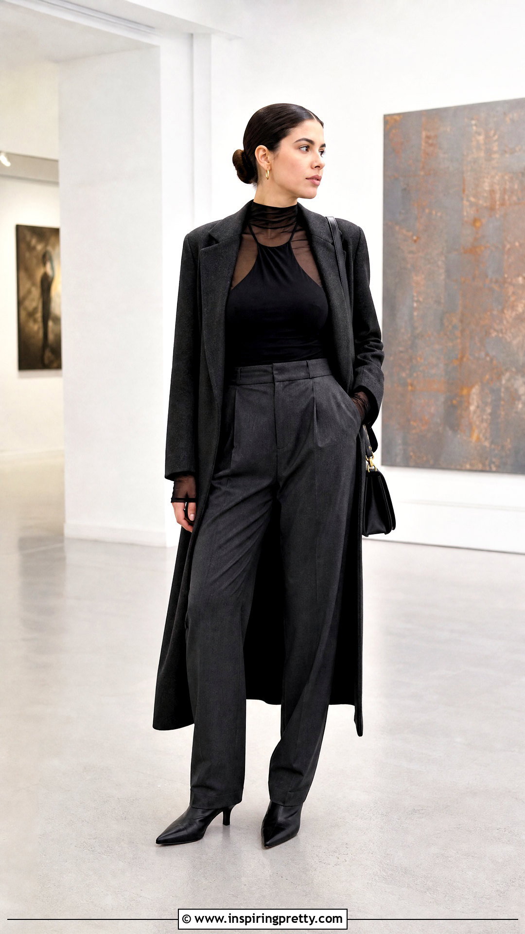 Black Halter Neck Top Over Sheer Long Sleeve Top - 50 black halter neck top outfit ideas