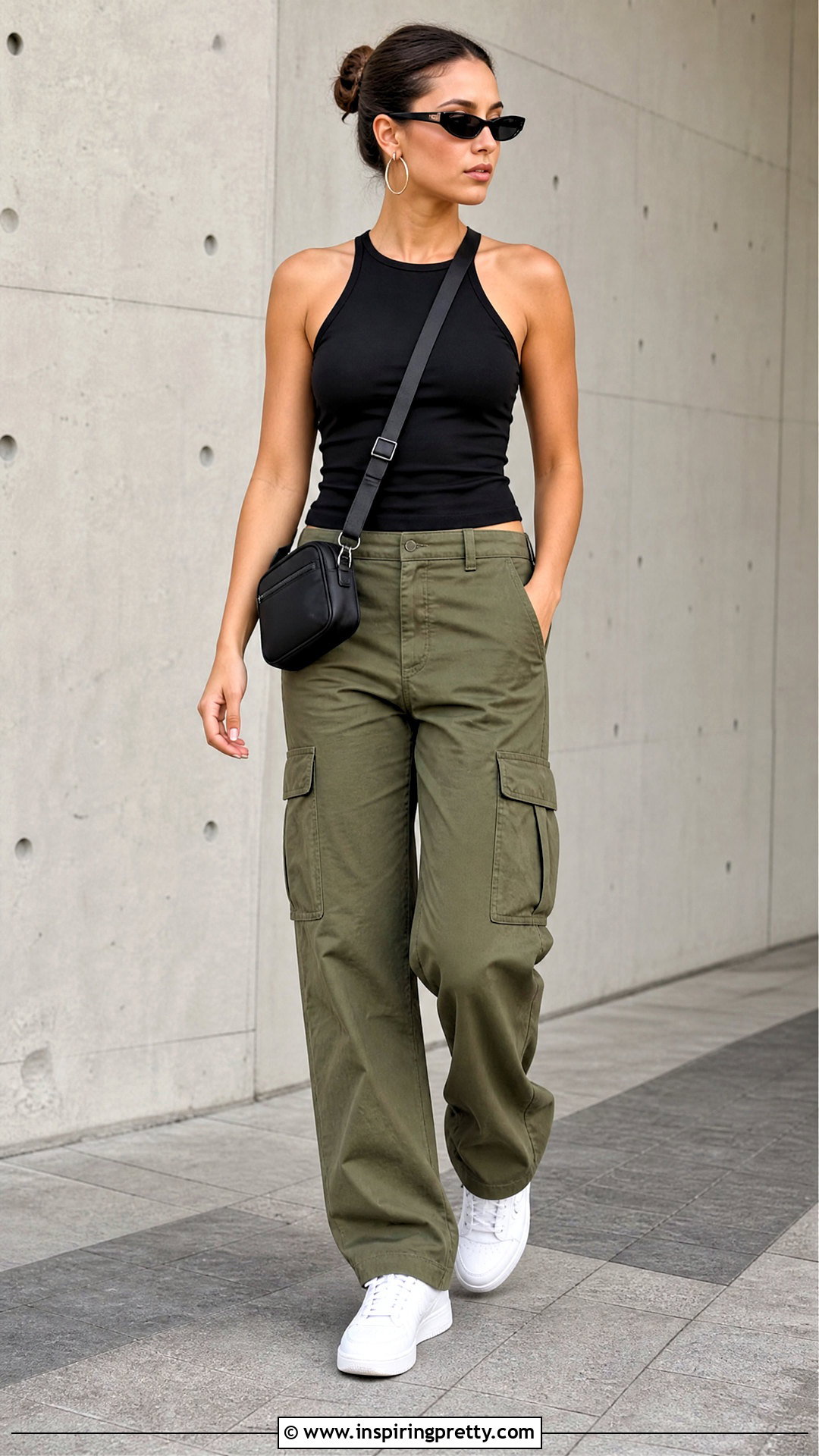 Black Halter Neck Top With Cargo Pants - 50 black halter neck top outfit ideas