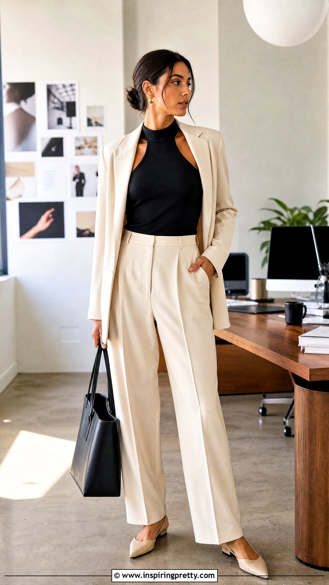 Black Halter Top With Blazer And Wide Leg Pants - 50 black halter top outfit ideas